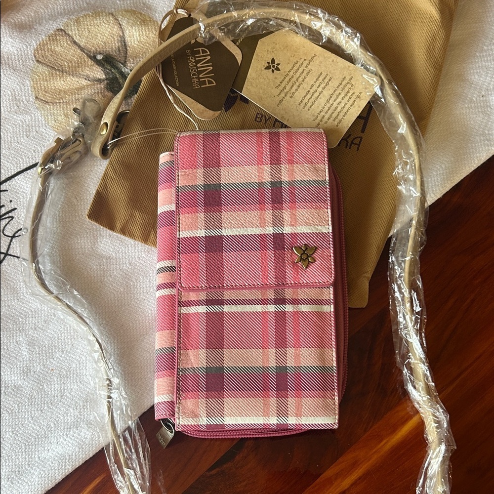 Pink Plaid Crossbody Wallet